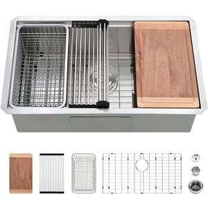 27 Inch Kitchen Sink Undermount-VASOYO 27x19 Stainless Steel Undermount Kitchen Sink Workstation 16 Gauge Deep Single Bowl Under Mount Sinks Basin with Cutting Board, 27"x19"x10"