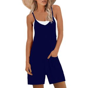 Womens Summer Rompers Casual Loose Sleeveless Overalls Spaghetti Strap Shorts Jumpsuit Beach Vacation Outfits (XXL, Dark Blue)