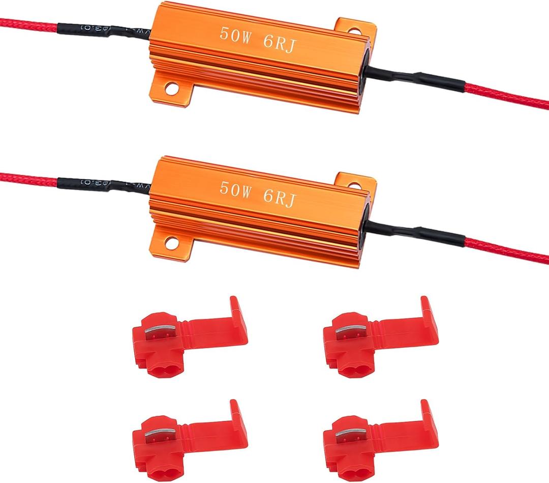 2Pcs 50W 6Ohm Load Resistors LED Turn Signal, LED Load Resistor Kit for Fix LED Bulb Fast Hyper Flash Turn Signal Blink Error Code (Amber)