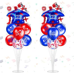 Jenaai Red and Blue 27 Pcs 2026 Graduation Balloon Centerpiece with Stand Congrats Grad You Did It Graduation Cap Balloons Column Tower Kit for High School College Party Table Decorations