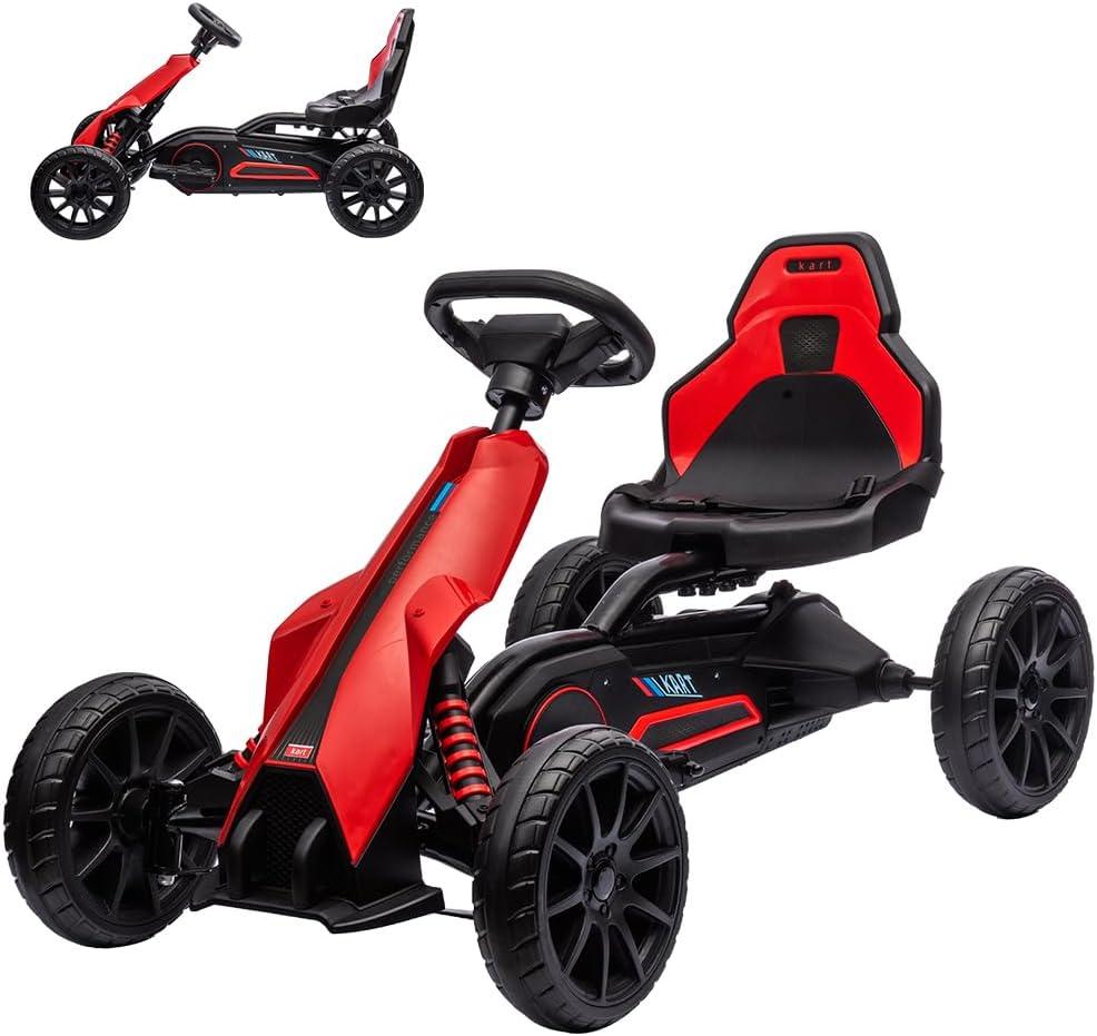 12V Electric Go Kart for Kids,7Ah Battery Powered Car for Toddlers, Adjustable Seat, High/Low Variable Speeds,EVA Wheels, Outdoor Ride On Toy Vehicle Gift for 3-6 Years,Red