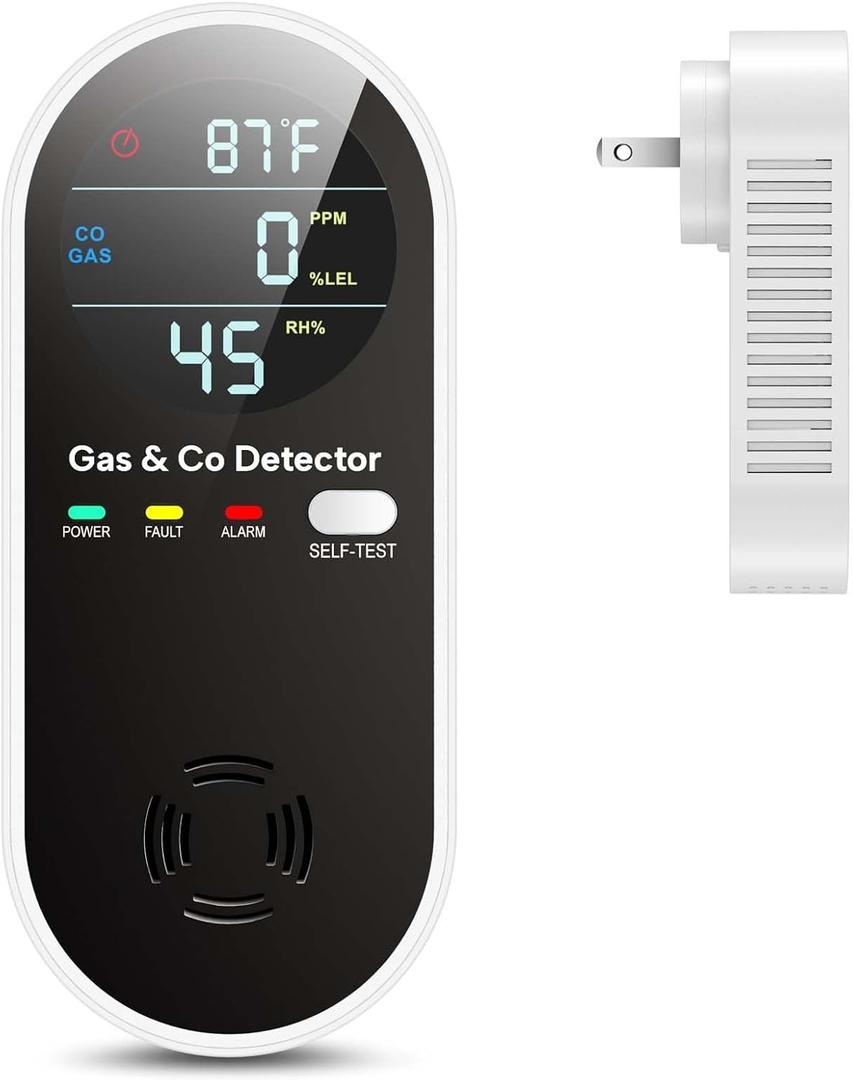 NICGOL 4 in 1 Upgraded Natural Gas Leak Detector and Carbon Monoxide Detectors, Dual Sensor Gas Leak Detector & Carbon Monoxide Detectors Plug in (Temperature & Humidity) for Home, RV (Black)