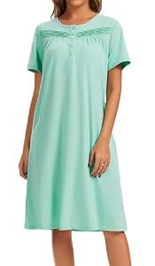 Ficoribety Nightgowns for Women Soft Cotton Night Gowns Women Sleepwear with Pockets, Green, XX-Large