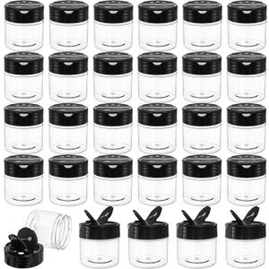 Foraineam 30 Pack Clear Plastic Jars 4 oz Mini Seasoning Bottles Spice Jars with Black Flip Cap to Pour Or Shaker, Round Food Safe Storage Containers with Lids for Spice Powders Cosmetics Crafts