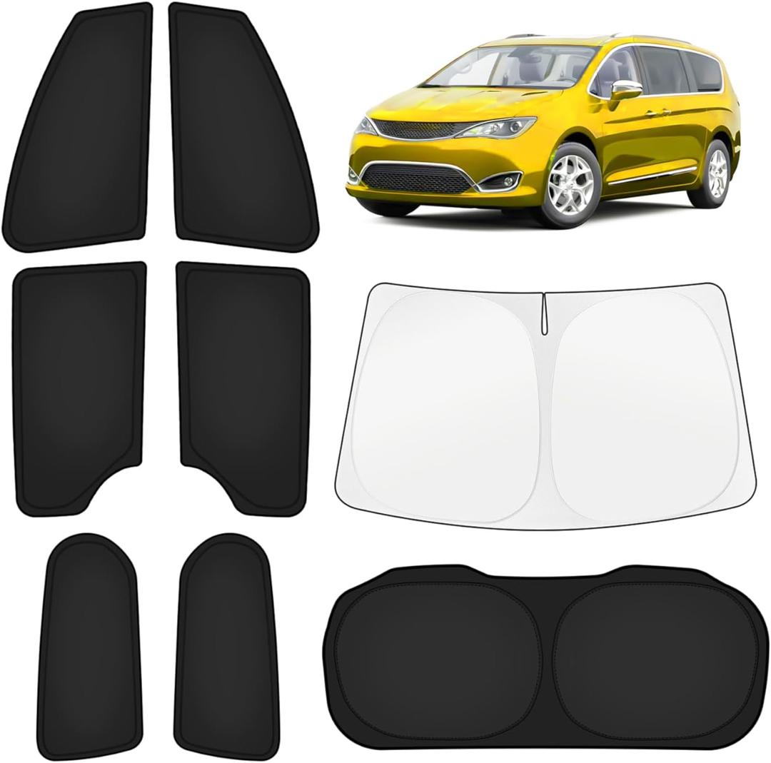 KUST Car Window Shades for Chrysler Pacifica 2017-2025 2026 Windshield Sun Shade Side Window Cover UV Block Privacy Protection Pacifica Accessories for Camping Blackout Rear Back Full Set 8PCS