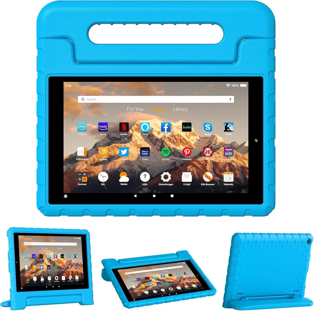 for Amazon Fire hd 10 Tablet case Kids 5th/7th/9th Generation 2015/2017/2019 Released, Shockproof Lightweight Protective Cover with Portable Handle Stand for Boys Girls, Blue
