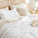 Bedsure Boho Comforter Set King - White Tufted King Size Comforter, 3 Pieces Farmhouse-Style Embroidery Bed Set, Soft Fluffy Geometric Pattern Bedding for All Seasons