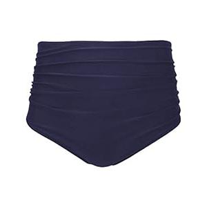 Tempt Me Women Retro High Waist Bikini Bottom Navy Blue Ruched Swim Brief Short M
 (Medium, Navy Blue)