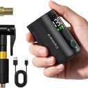 MY20 Electric Bike Pump with Gauge, 130 PSI Fast Inflate, Mini Bicycle Pump with Presta & Schrader Valve, Auto Stop, Portable Rechargeable Air Pump for Road Bike, Mountain Bike, E-Bike