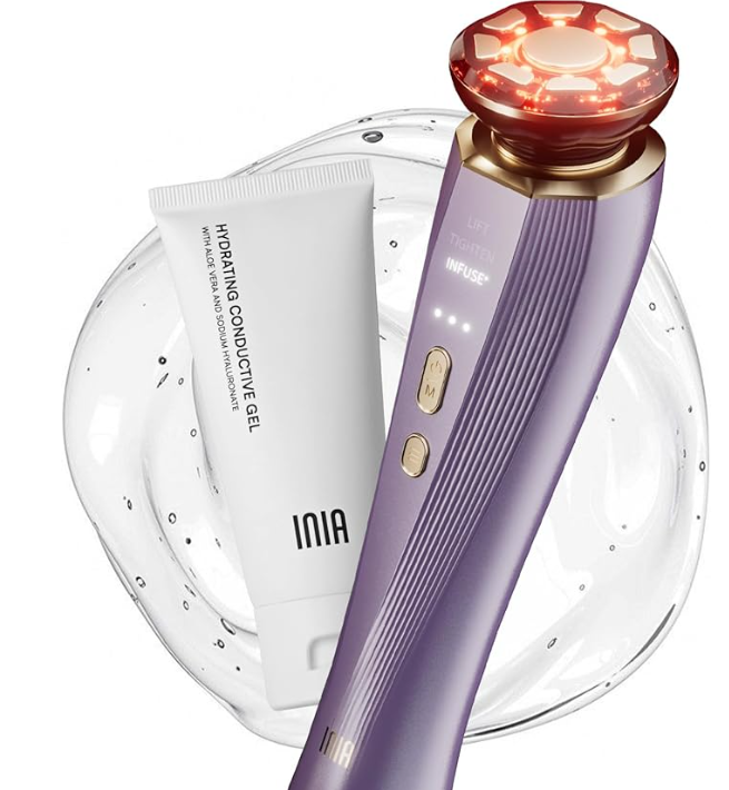INIA Flare 3-in-1 Microcurrent Facial Device Red Light Therapy for Face and Neck Massager Tool with Heat & Vibration for Skincare Puffiness, Firming, Smoothing