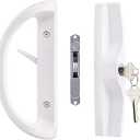 Patio Sliding Door Handle Set with Mortise Lock, Key Cylinder and Keeper, Replacement Handle Lock Set Fits Door Thickness from 1-1/2" to 1-3/4", 3-15/16" Screw Hole Spacing, Keyed, White