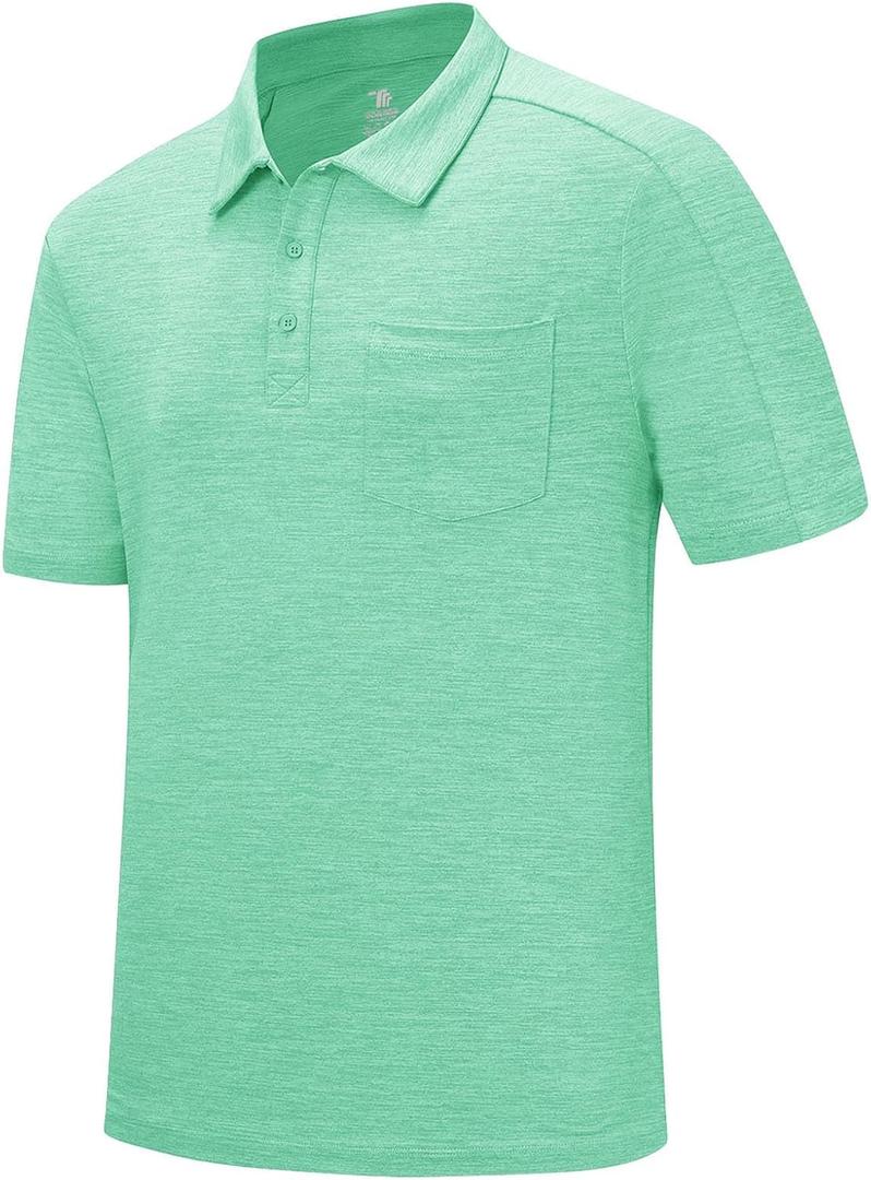 Rdruko Men's Polo Shirts Short Sleeve Quick Dry Outdoor Golf Sports Shirts with Pocket (Large, 02 Mint Green)