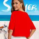 Women Cropped Tees Loose Fit Half Drop Shoulder Short Sleeve Tops Round Neck Basic Casual Shirts for Summer 2025 (Medium, New Red)
