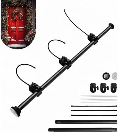 Bucherry Front Door Garland Hanger - Adjustable 32"- 39" Heavy-Duty Christmas Halloween Door Frame Garland Hanger for Hanging Wreaths No Screws, Drilling, Damage-Free, Easy Assembly (Black)