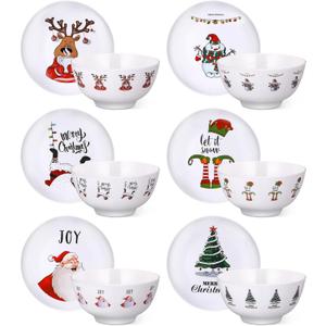 12 Pcs Christmas Melamine Dinner Plates and Bowl Service for 6 Guest with 6in Bowl 10in Plates Reusable Dinnerware Sets Xmas Party Supplies Gifts Festive Holiday Tableware Collection