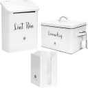 Laundry Room Organization Product: Lint Bin, Dryer Sheet Bin, And Detergent Bin with Measuring Cup, White, 4Pcs