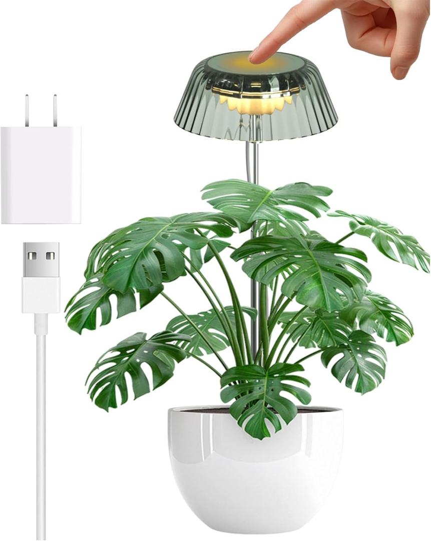 yadoker Small Table Plant Grow Light, LED Growing Touch Lamp with Full Spectrum for Indoor Plants, Height Adjustable, Automatic Timer, 5V Low Safe Voltage, Ideal for Compact Spaces