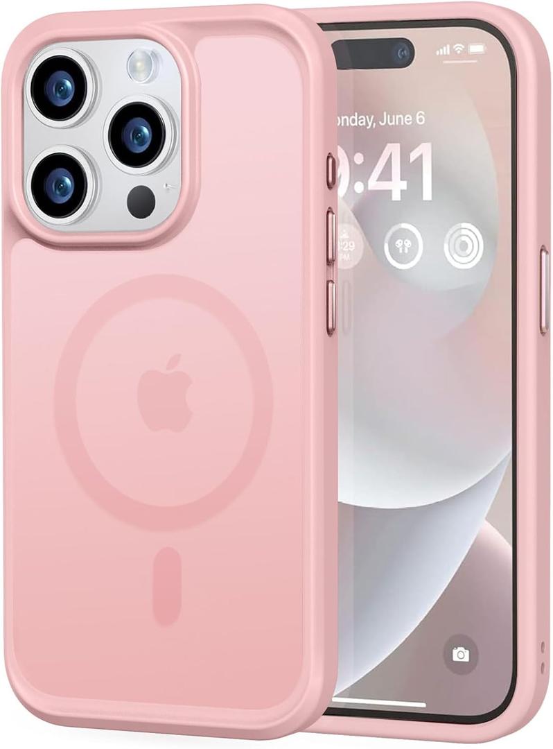 MOCCA Strong Magnetic for iPhone 14 Pro Case, [Compatible with Magsafe][13FT Military Drop Protection] Slim Translucent Matte Shockproof Case for iPhone 14 Pro Phone Case 6.1'', Pink
