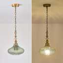 3-Light Chandelier,Vintage Gold Farmhouse Pendant Light Fixture for Kitchen,Adjustable Hanging Lighting with Green Glass Shade for Hallway Bedroom Entryway Dining Room Island