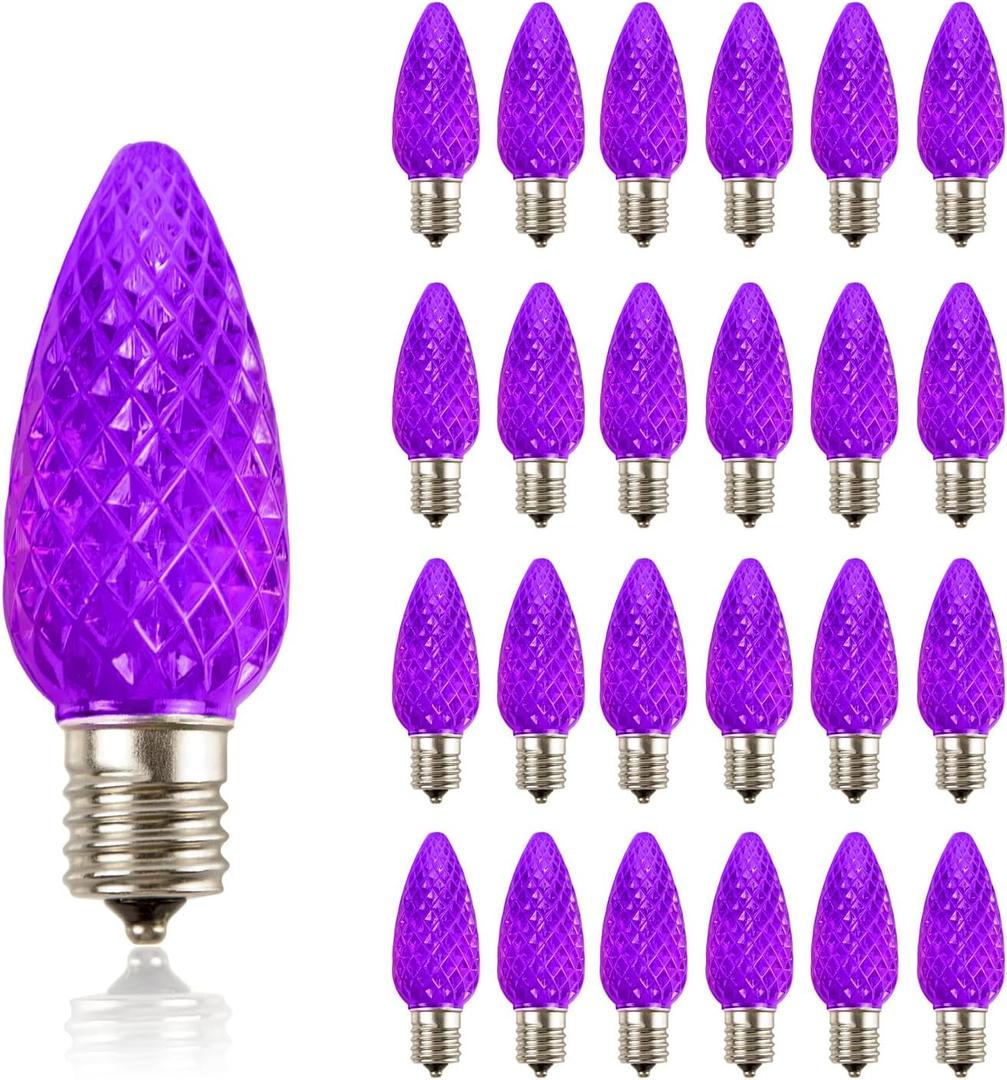 Pro Christmas SMD C9 LED Retrofit Bulb - Pro Pack of 25 Bulbs - Dimmable Energy Efficient Outdoor Waterproof Lighting for Holiday Decor, Christmas Trees - Purple