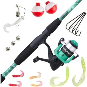 Shakespeare Reverb Mossy Oak Spinning Reel and Fishing Rod Combo Kit, 5'6" 2-Piece Rod, Durable Tubular Glass Rod Blank Construction, EVA Handle