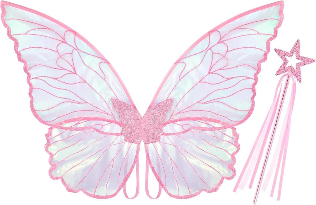 VEKDA Fairy Wings Adult Girls Butterfly Wings Costume Halloween Butterfly Costume for Girls with Fairy Wand