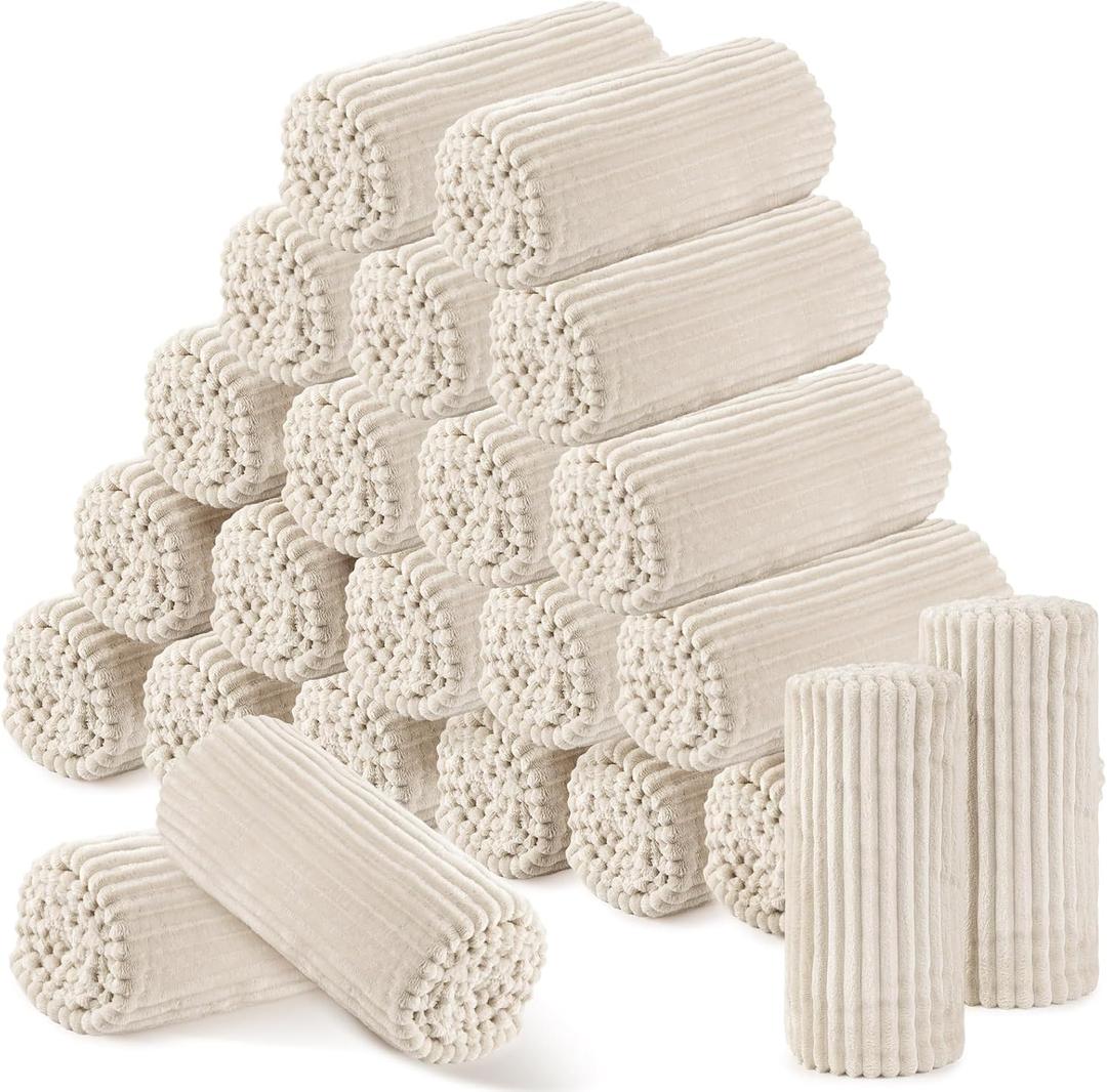 Buryeah 24 Pcs Flannel Throw Blanket Bulk 50 x 60 in Sleepover Blanket Outdoor Wedding Throw Lightweight, Oeko-tex Standard 100 Certified for Sofa Homeless Gifts (Beige)