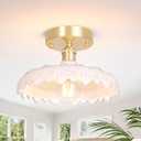 Semi Flush Mount Ceiling Light, Gold Hallway Vintage Lights Fixture Ceiling with White Flower Glass, Bulb Included, 4.72" Base Modern Ceiling Light Fixtures for Porch Corridor Kitchen Bedroom