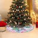 Santa Snowman Deer Pastel Christmas Tree Skirt, 24 Inches Lace-up Miniature Tabletop Colorful Xmas Tree Skirt, Funny Winter Holiday Party Mini Indoor Decoration Plaid Farmhouse Home Decor