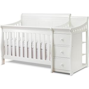 Sorelle Furniture Princeton Elite Crib and Changer with Solid Panel Back Classic -in- Convertible Diaper Changing Table Non-Toxic Finish Wooden Baby Bed Toddler Full-Size Nursery - White