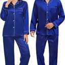 DIKFA Silk Satin Pajamas Set for Couple Matching PJS Women Men 2 Piece Button Down Loungewear Sleepwear Long Sleeve Pjs Set, Women XXL