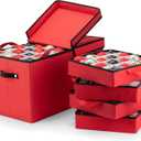 ZOBER Christmas Ornament Storage Box - Stores 128 3" Ornaments with Individual Trays - Tear Proof 600D Oxford Fabric - ornament organizer storage box, Durable Christmas Containers Holder - Red