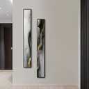 Framed Long Narrow Abstract Vertical Wall Art, Gray and Gold, Set of 2, 56"L x 8"W