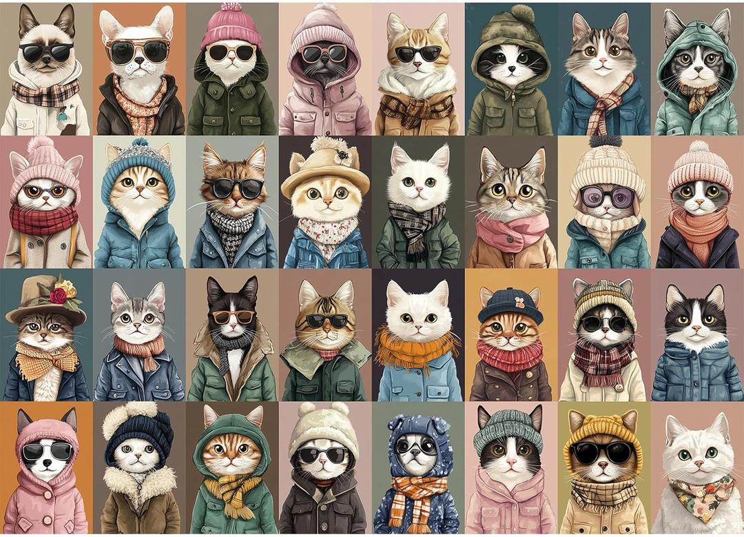 1000 Pieces Jigsaw Puzzles for Adults - Stylish Cats in Fashion - Unique Puzzle for Family and Friends - Challenging Puzzle Perfect for Game Nights (19.7x27.6 in)