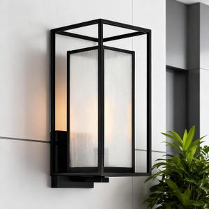 Edvivi Outdoor Wall Lights Exterior, Matte Black Wall Sconce Lantern Lamp Light with Seedy Glass Shade, 18 in. H 1-Light Waterproof Outside Porch Lighting Fixture for Patio Garden Garage Entryway