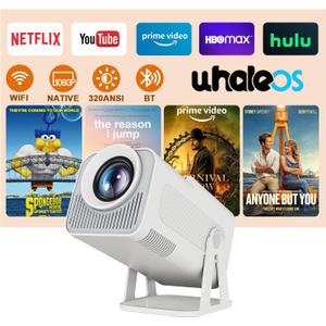 [Netflix Licensed] Smart Mini Projector 320ANSI Native 1080P 4K Support with Official Apps, Portable Projector with WiFi and BT for Home Theater/Outdoor/Bedroom HY320 NTV (White)