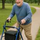 4-Wheel Rollator Walker for Seniors FSA/HSA Eligible Blue Rolling Walker with Seat, Hand Brakes & Storage  Heavy Duty Frame Supports 350 lbs  Foldable Mobility Aid