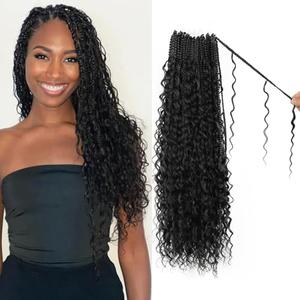 Boho Crochet Braids Pure Protein Fiber Close to Human Hair 14 Inch Goddess Box Braids with Soft Curls Bohemian Braids Crochet Hair for Black Women(14Inch 1B)
