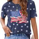 Women Distressed American Flag Graphic Shirt USA Stars Stripes Patriotic Short Sleeve Top, S