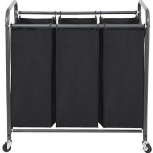 STO STO Laundry Sorter 3 Section, 3 Bag Laundry Hamper, Rolling Laundry Cart, Laundry Basket with Heavy Duty Lockable Wheels and Removable Bag for Clothes Storage, Black