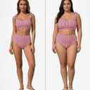 Herseas Women's Tie Shoulder Bikini Sets 2 Piece Striped Swimsuits High Waisted Bathing Suits (Red, L)