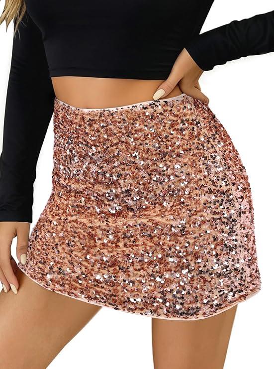 SOFIA'S CHOICE Women Sequin Skirts Mini High Waisted A Line Sparkly Skirt, Size XXS