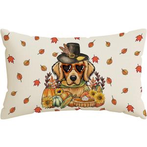 Thanksgiving Pillow Covers Dog Pumpkins Maple Leaves Sunflower Lumbar Pillow Cases Fall Decorations for Farmhouse Home Bedroom Sofa Couch Outdoor Holiday Decor 12x20 Inch