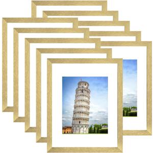 SESEAT 11x14 Picture Frame Set of 10, Display Pictures 8x10 With mat or 11x14 Prints Without Mat, Wall Mounting, Gold