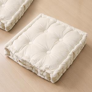 Square Floor Pillows, Large Floor Cushion for Adults Kids, Meditation Floor Pillow Seating Cushion with Shredded Memory Foam and Silk Wadding, 20"x20"x5" Ivory 2 Count, 2 Pack