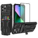 for iPhone 15 Pro Max Case with Card Holder Detachable Wallet Cover, Built-in Kickstand & Screen Protectors, Full Body Shockproof Phone Case for iPhone 15 Pro Max (6.7 Inch), Black
