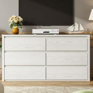 Garvee 6 Drawer Dresser for Bedroom, Wood Chest of Drawers Handle Free, 15.6"D x 47.2"W x 32.1"H