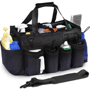 Large Cleaning Supplies Bags for Housekeepers, Professional Wearable Cleaning Supply Caddy for House Cleaners Detail Car Cleaning Supplies Organizer Tote with Handle, Black