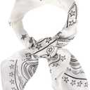 4 x Satin Head Scarf for Women Silky Neck Scarves Bandana Hair Sleeping Night Wrapping Silk Like Square Scarfs Headscarf (27.5 x 27.5 Inch, White Stars)