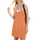 HanaHola Women Tennis Workout Romper Mini Dress Summer Sleeveless Spaghetti Strap Athletic Sports Dress with Shorts(Orange, Medium) (M)